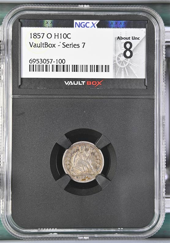 1857-O Half Dime NGCX About Uncirculated 8 Front