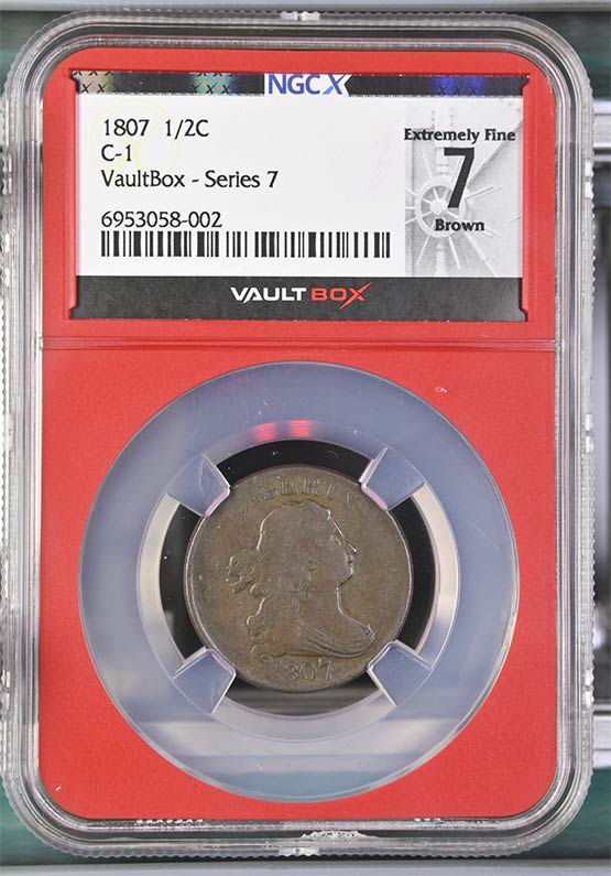 1807 C-1 Draped Bust Half Cent NGCX Extremely Fine 7 Brown Front