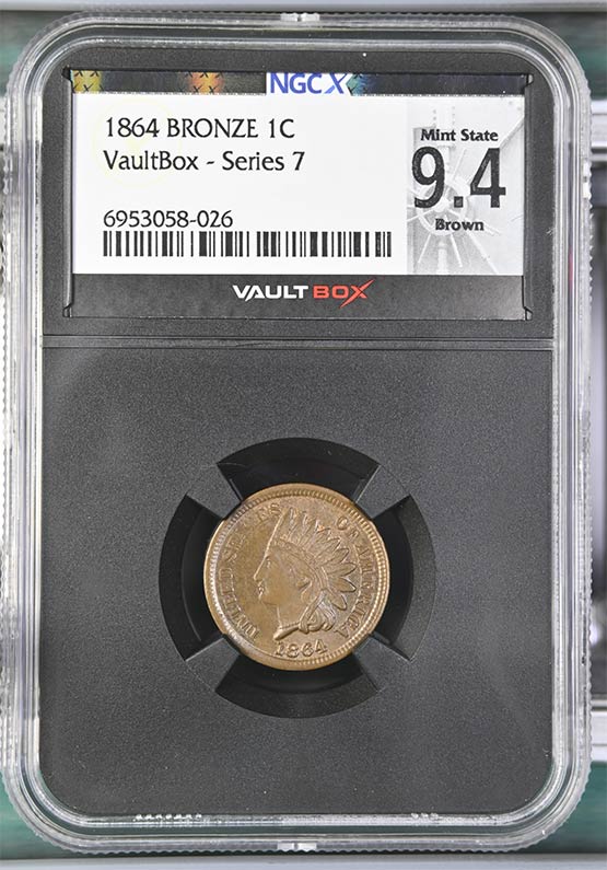 1864 Bronze Indian Head Cent NGCX Mint State 9.4 Brown Front
