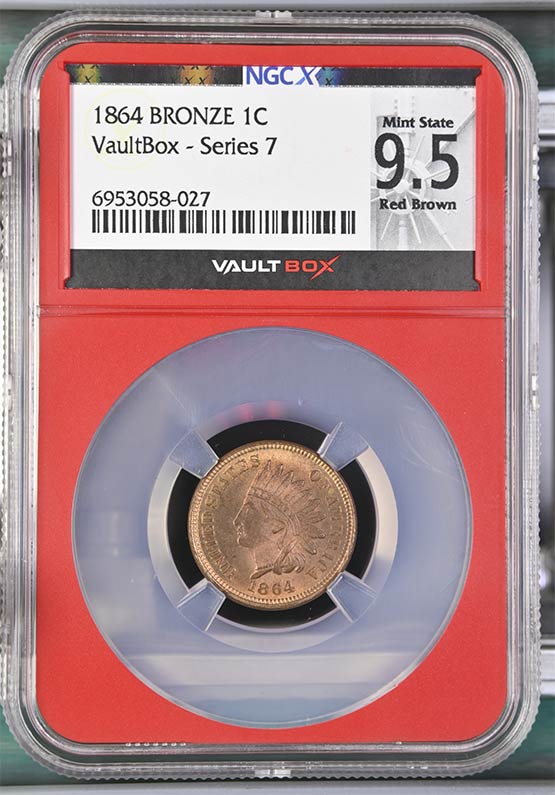 1864 Bronze Indian Head Cent NGCX Mint State 9.5 Red Brown Front