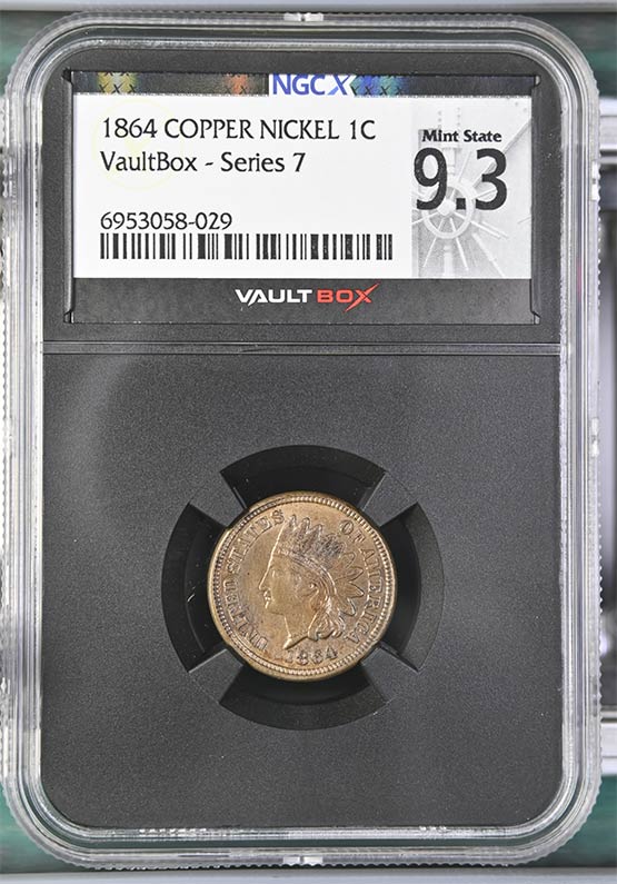 1864 Copper Nickel Indian Head Cent NGCX Mint State 9.3 Front