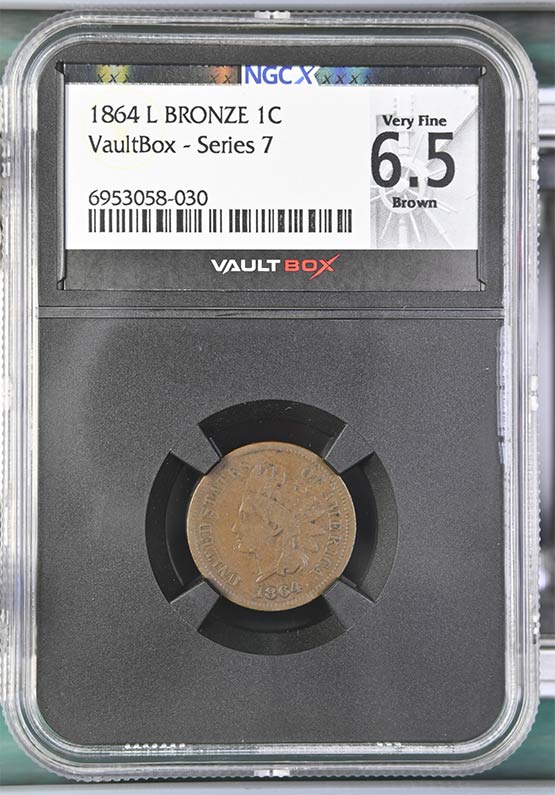 1864 L Bronze Indian Head Cent NGCX Very Fine 6.5 Brown Front