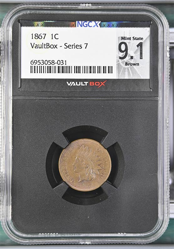 1867 Indian Head Cent NGCX Mint State 9.1 Brown Front
