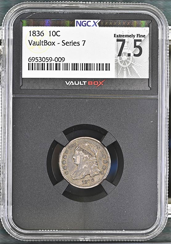 1836 Capped Bust Dime NGCX Extremely Fine 7.5 Front