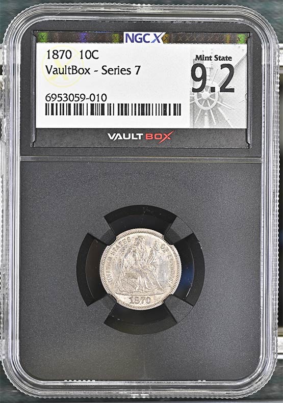 1870 Seated Liberty Dime NGCX Mint State 9.2 Front