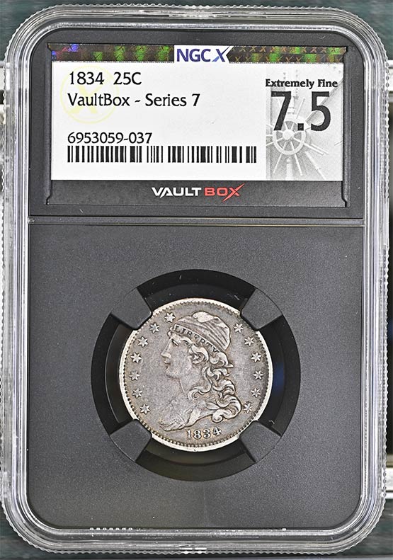 1834 Capped Bust Quarter NGCX Extremely Fine 7.5 Front
