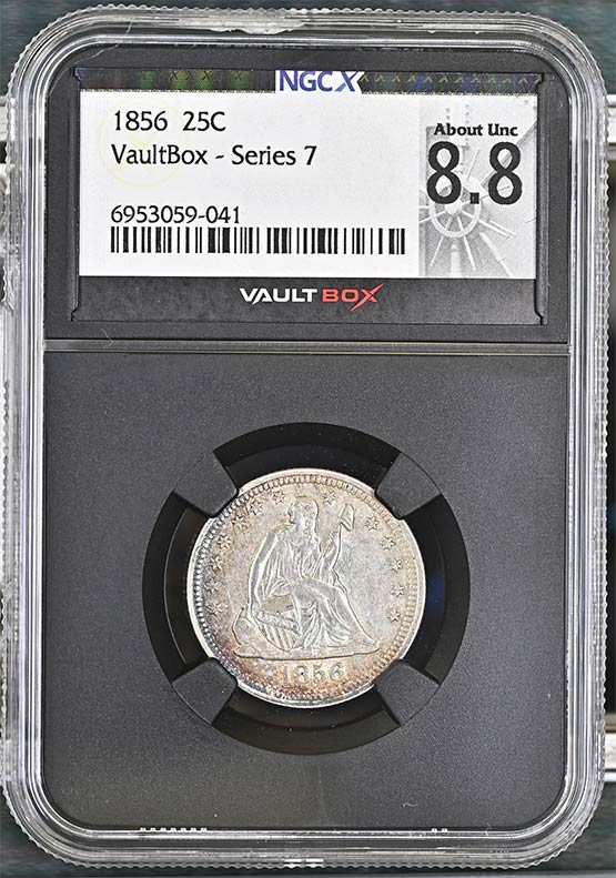 1856 Seated Liberty Quarter NGCX About Uncirculated 8.8 Front