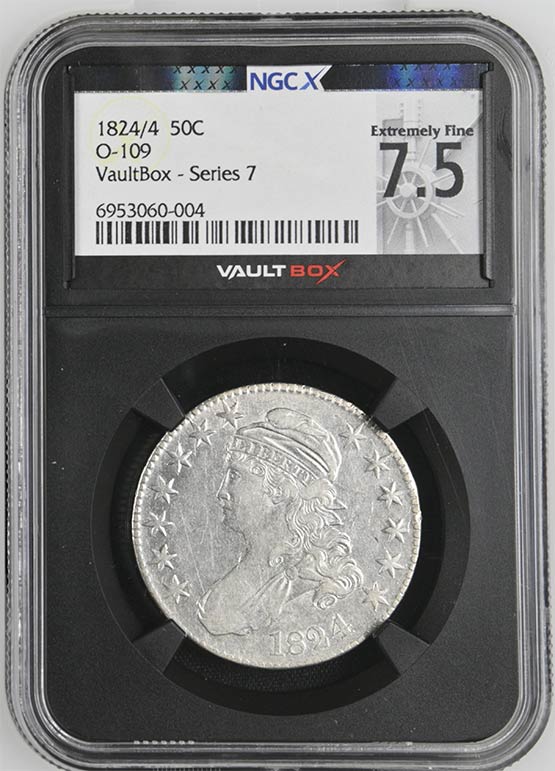 1824/4 O-109 Capped Bust Half Dollar NGCX Extremely Fine 7.5 Front