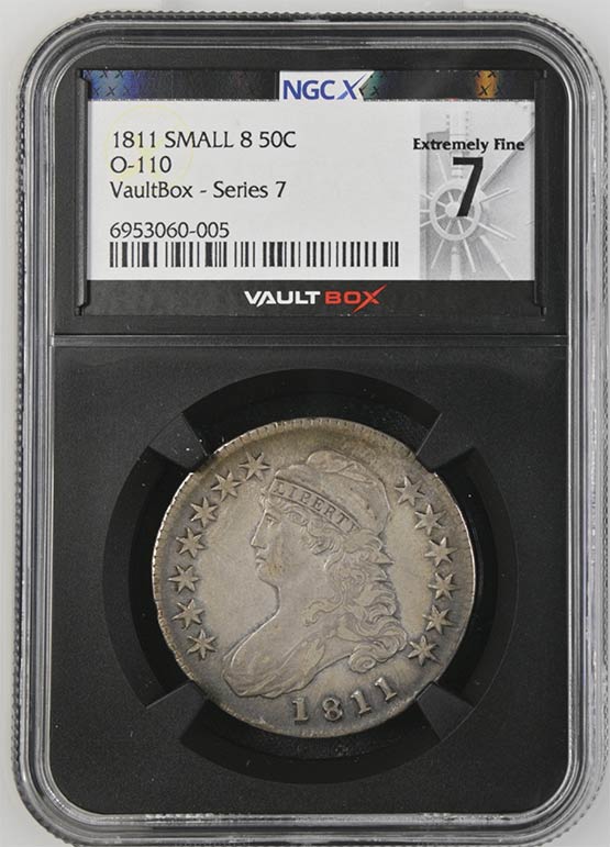 1811 Small 8 O-110 Capped Bust Half Dollar NGCX Extremely Fine 7 Front