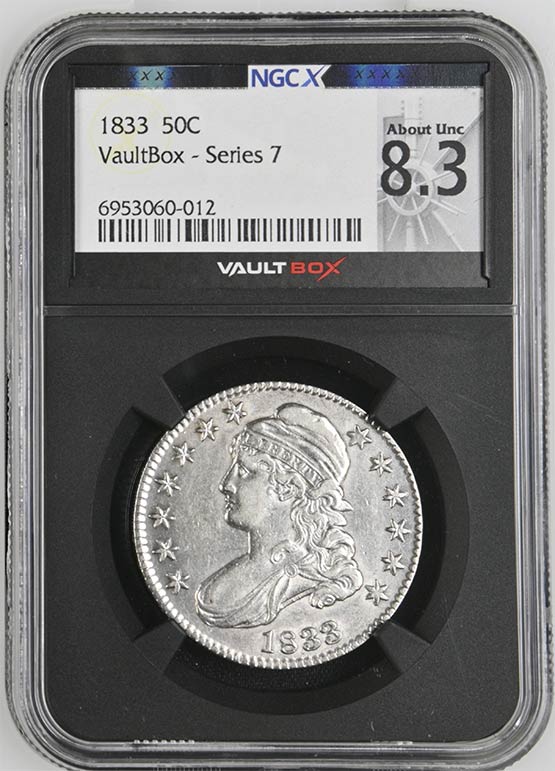 1833 Capped Bust Half Dollar NGCX About Uncirculated 8.3 Front