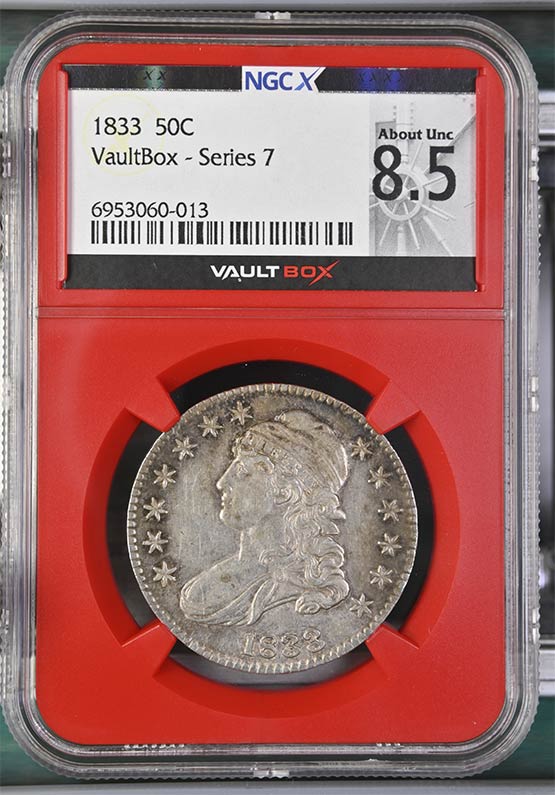 1833 Capped Bust Half Dollar NGCX About Uncirculated 8.5 Front