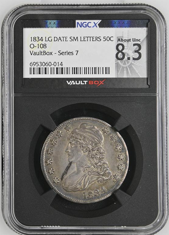 1834 LG Date SM Letters O-108 Capped Bust Half Dollar NGCX About Uncirculated 8.3 Front