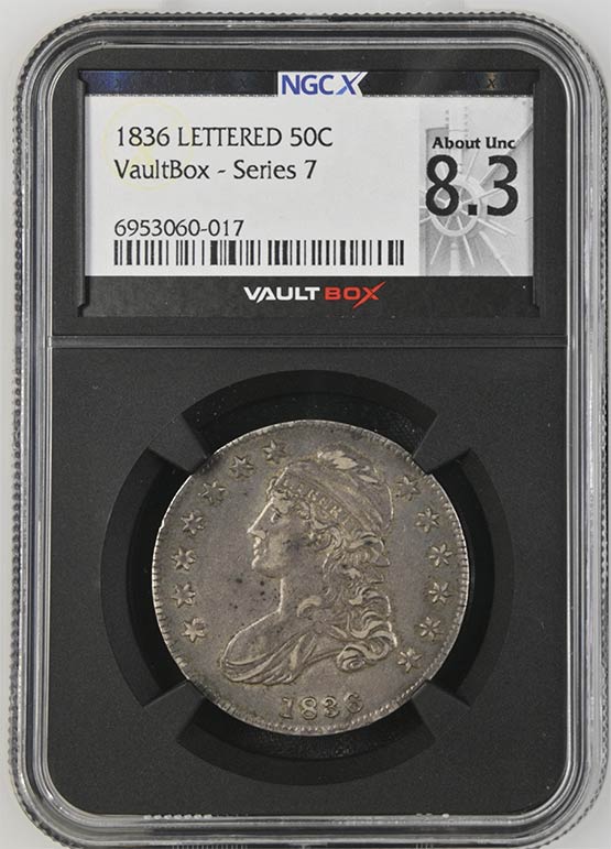 1836 Lettered Edge Capped Bust Half Dollar NGCX About Uncirculated 8.3 Front