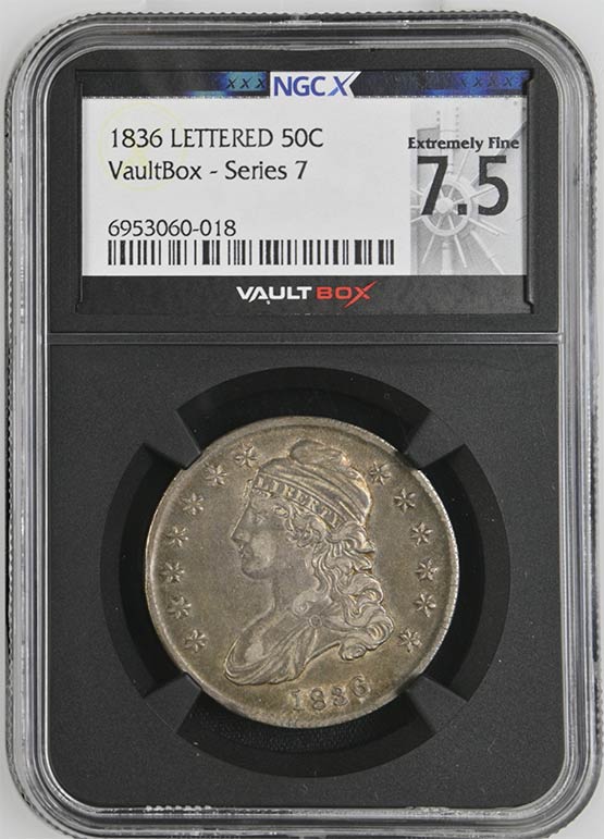 1836 Lettered Edge Capped Bust Half Dollar NGCX Extremely Fine 7.5 Front