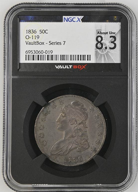 1836 O-119 Capped Bust Half Dollar NGCX About Uncirculated 8.3 Front