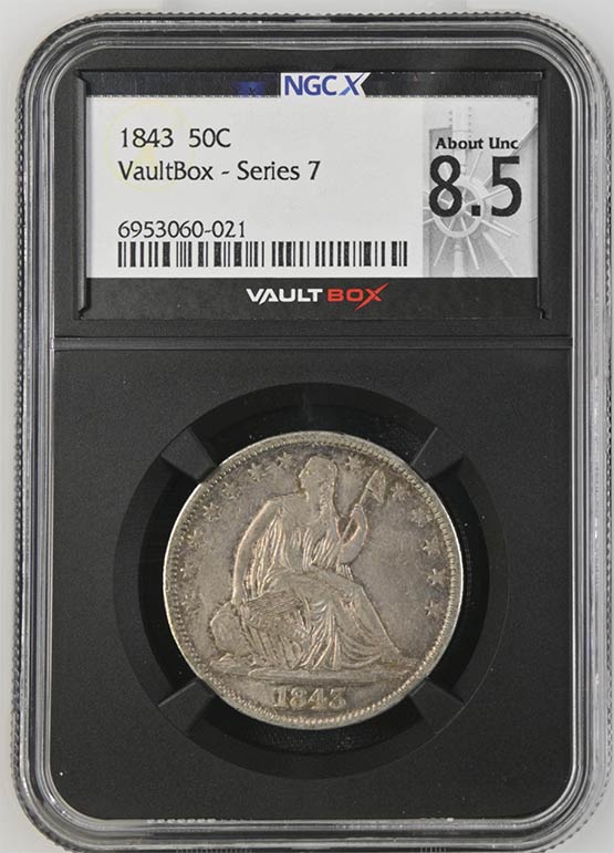 1843 Liberty Seated Half Dollar NGCX About Uncirculated 8.5 Front