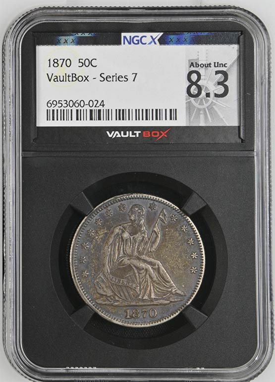 1870 Liberty Seated Half Dollar NGCX About Uncirculated 8.3 Front