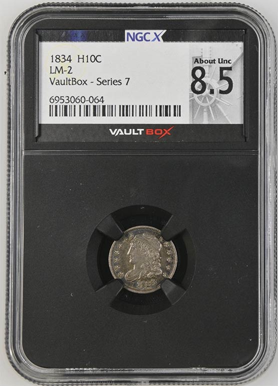 1834 LM-2 Capped Bust Half Dime NGCX About Uncirculated 8.5 Front