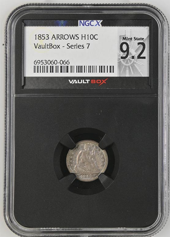 1853 Arrows Seated Liberty Half Dime NGCX Mint State 9.2 Front