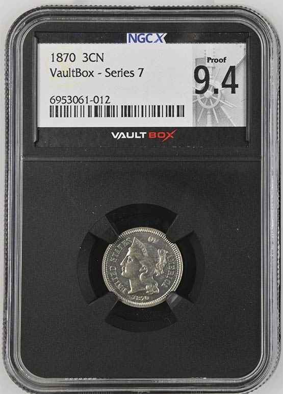 1870 Three Cent Nickel NGCX Proof 9.4 Front