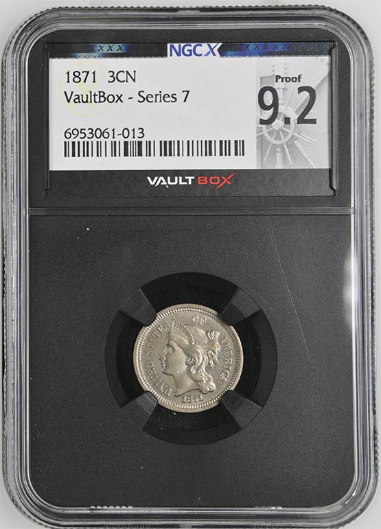 1871 Three Cent Nickel NGCX Proof 9.2 Front