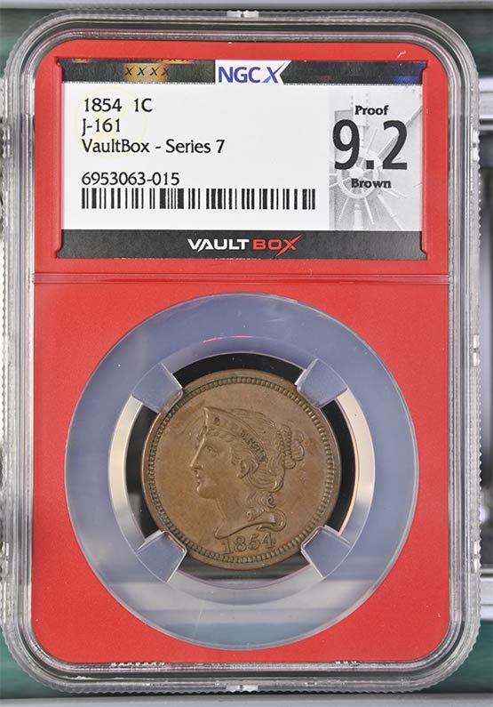 1854 J-161 Original Pattern Braided Hair Cent NGCX Proof 9.2 Brown Front