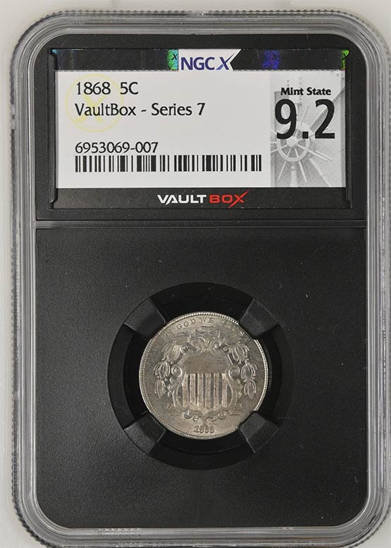 1868 Shield Nickel NGCX Mint State 9.2 Front