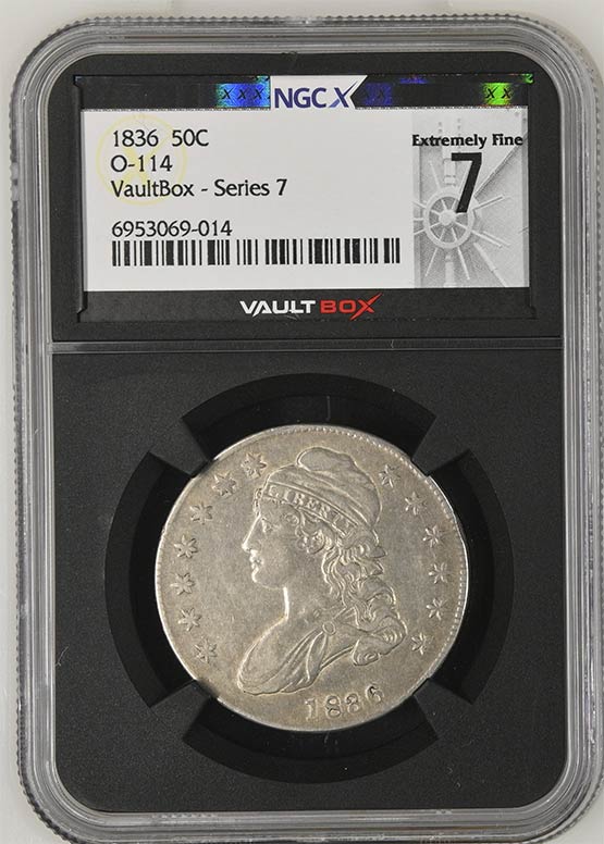 1836 Lettered Edge Capped Bust Half Dollar NGCX Extremely Fine 7 Front