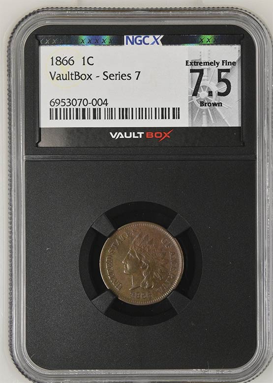 1866 Indian Head Cent NGCX Extremely Fine 7.5 Brown Front