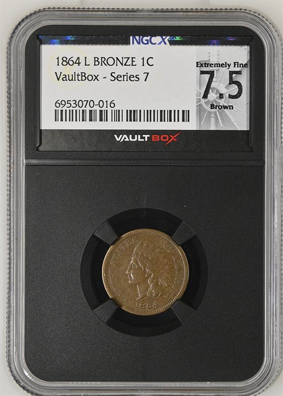 1864 L Bronze Indian Head Cent NGCX Extremely Fine 7.5 Brown Front