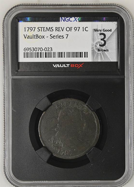 1797 Stems Rev of 97' Draped Bust Cent NGCX Very Good 3 Brown Front