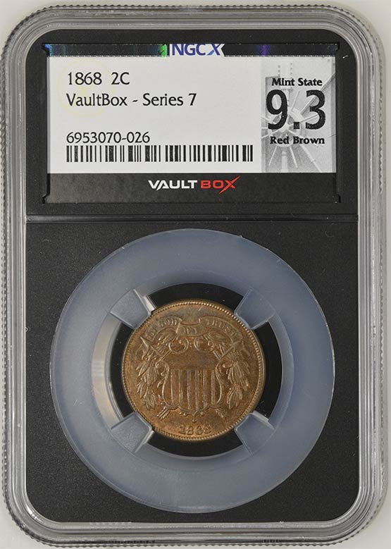1868 Two Cent Piece NGCX Mint State 9.3 Red Brown Front
