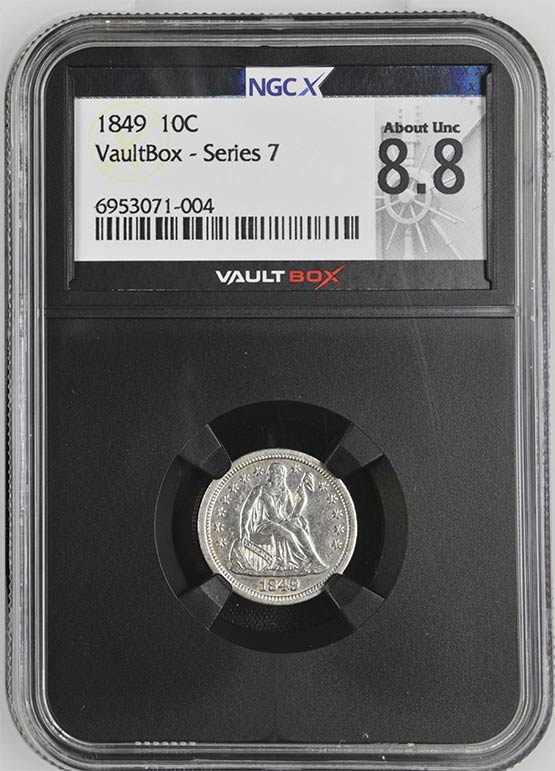 1849 Seated Liberty Dime NGCX About Uncirculated 8.8 Front