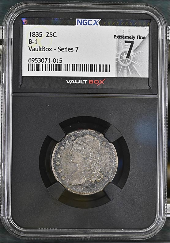 1835 B-1 Capped Bust Quarter NGCX Extremely Fine 7 Front