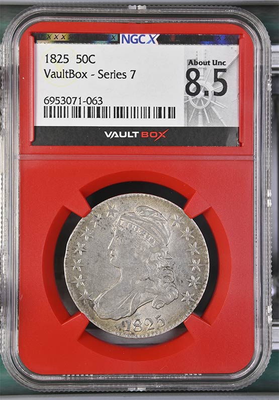 1825 Capped Bust Half Dollar NGCX About Uncirculated 8.5 Front