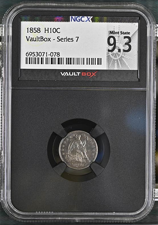 1858 Seated Liberty Half Dime NGCX Mint State 9.3 Front