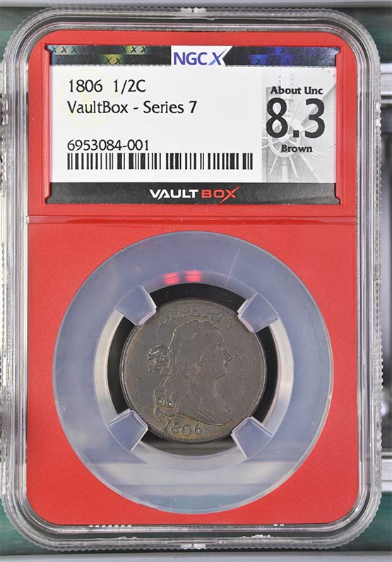 1806 Draped Bust Half Cent NGCX About Uncirculated 8.3 Brown Front