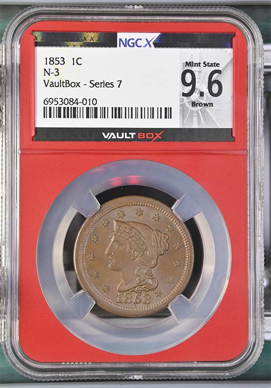 1853 N-3 Braided Hair Cent NGCX Mint State 9.6 Brown Front