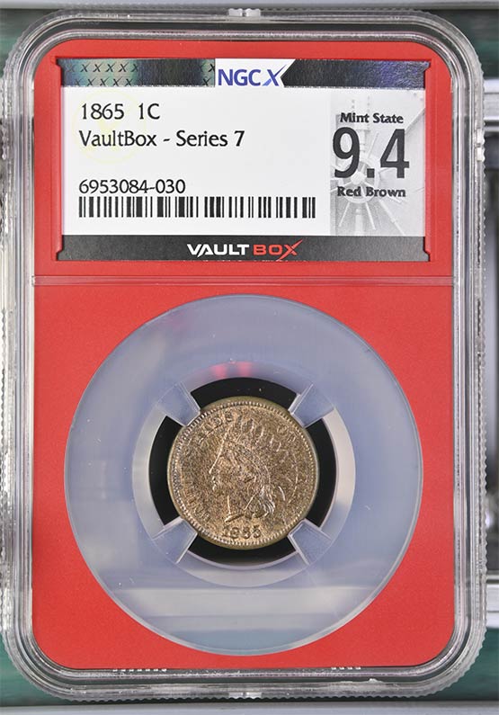 1865 Indian Head Cent NGCX Mint State 9.4 Red Brown Front