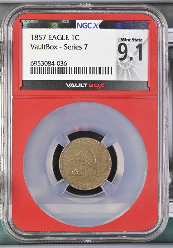 1857 Flying Eagle Cent NGCX Mint State 9.1 Front