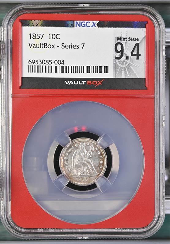 1857 Seated Liberty Dime NGCX Mint State 9.4 Front
