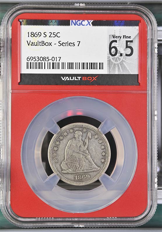 1869-S Liberty Seated Quarter NGCX Very Fine 6.5 Front