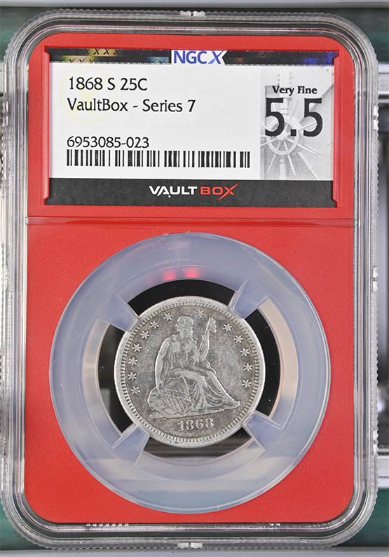 1868-S Liberty Seated Quarter NGCX Very Fine 5.5 Front