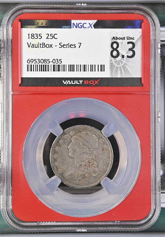 1835 Capped Bust Quarter NGCX About Uncirculated 8.3 Front