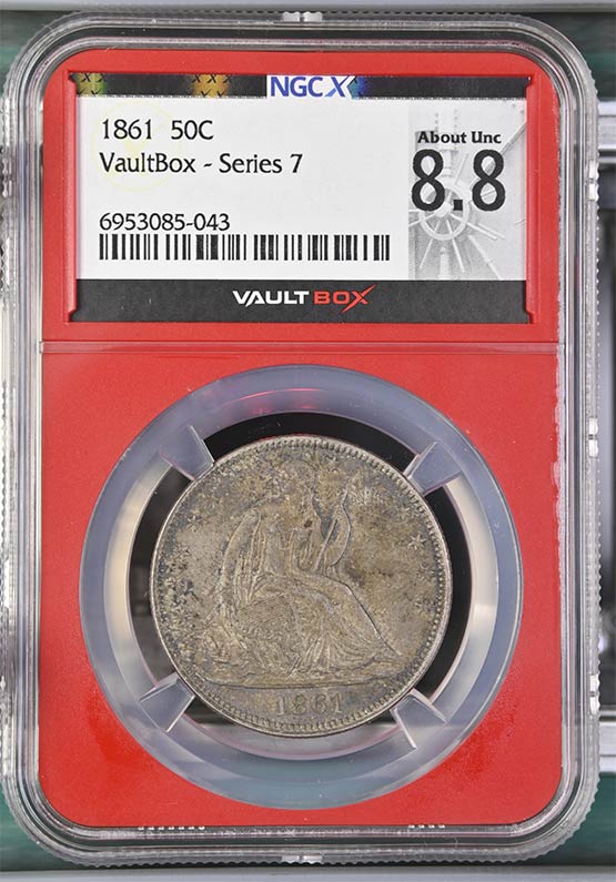1861 Liberty Seated Half Dollar NGCX About Uncirculated 8.8 Front