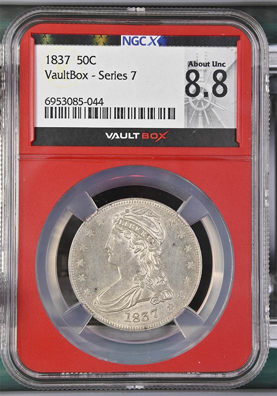 1837 Capped Bust Half Dollar NGCX About Uncirculated 8.8 Front