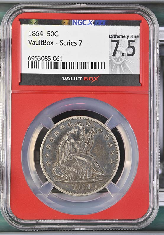 1864 Liberty Seated Half Dollar NGCX Extremely Fine 7.5 Front