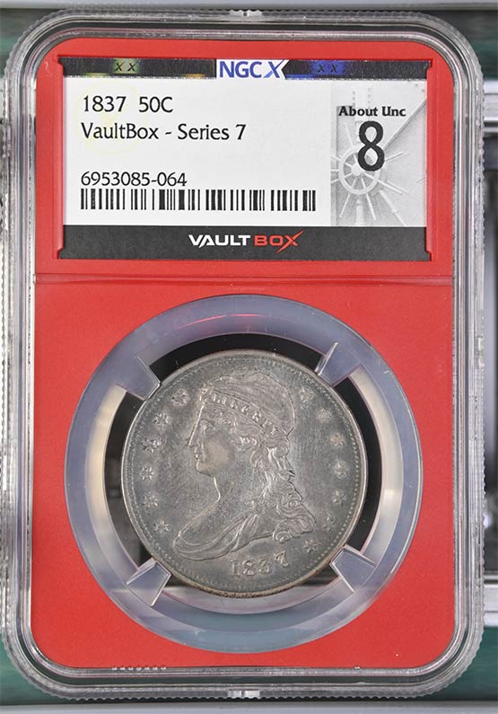1837 Capped Bust Half Dollar NGCX About Uncirculated 8 Front