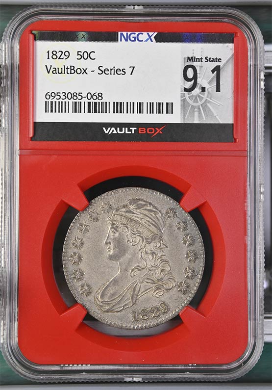 1829 Capped Bust Half Dollar NGCX Mint State 9.1 Front