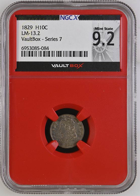 1829 LM-13.2 Capped Bust Half Dime NGCX Mint State 9.2 FRONT